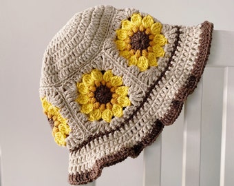 CROCHET PATTERN Sunflower bucket hat, digital PDF crochet hat
