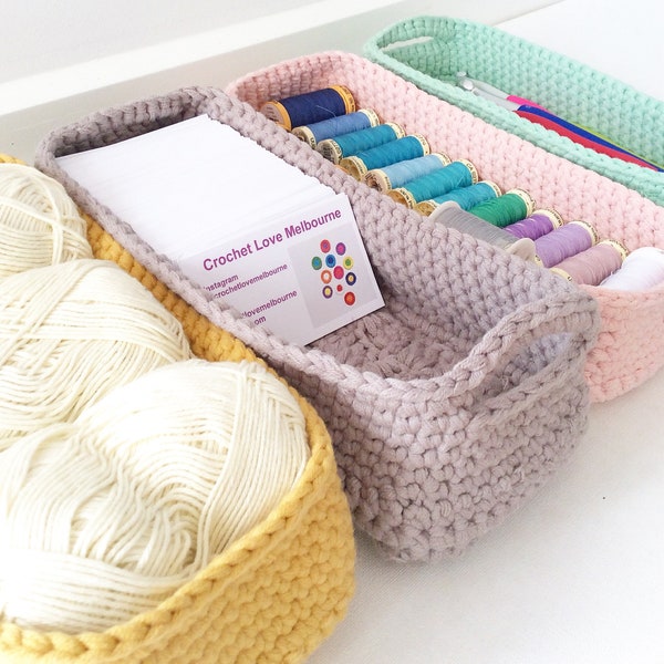 CROCHET PATTERN Rectangle crochet basket, crochet organising basket, useful crochet box