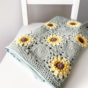 CROCHET BLANKET PATTERN Here comes the sunflowers / crochet afghan/ crochet throw / crochet cushion