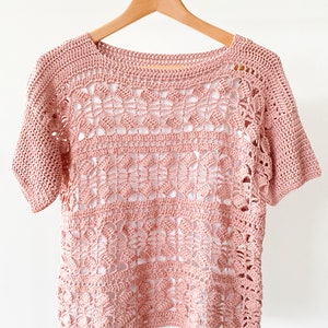 CROCHET TOP PATTERN : Shelly Lace Cover up  / summer top / t-shirt / short sleeved top