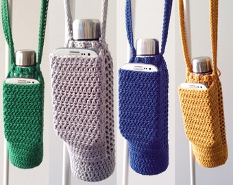 MOTIF AU CROCHET Porte-bouteille avec poche pour téléphone/porte-eau/porte-bouteille/porte-eau festival