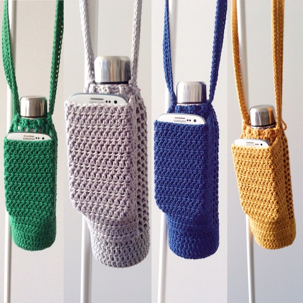 MOTIF AU CROCHET Porte-bouteille avec poche pour téléphone/porte-eau/porte-bouteille/porte-eau festival