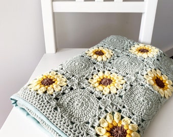 CROCHET BLANKET PATTERN Here comes the sunflowers / crochet afghan/ crochet throw / crochet cushion