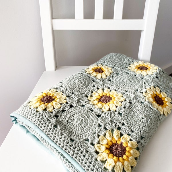 CROCHET BLANKET PATTERN Here comes the sunflowers / crochet afghan/ crochet throw / crochet cushion