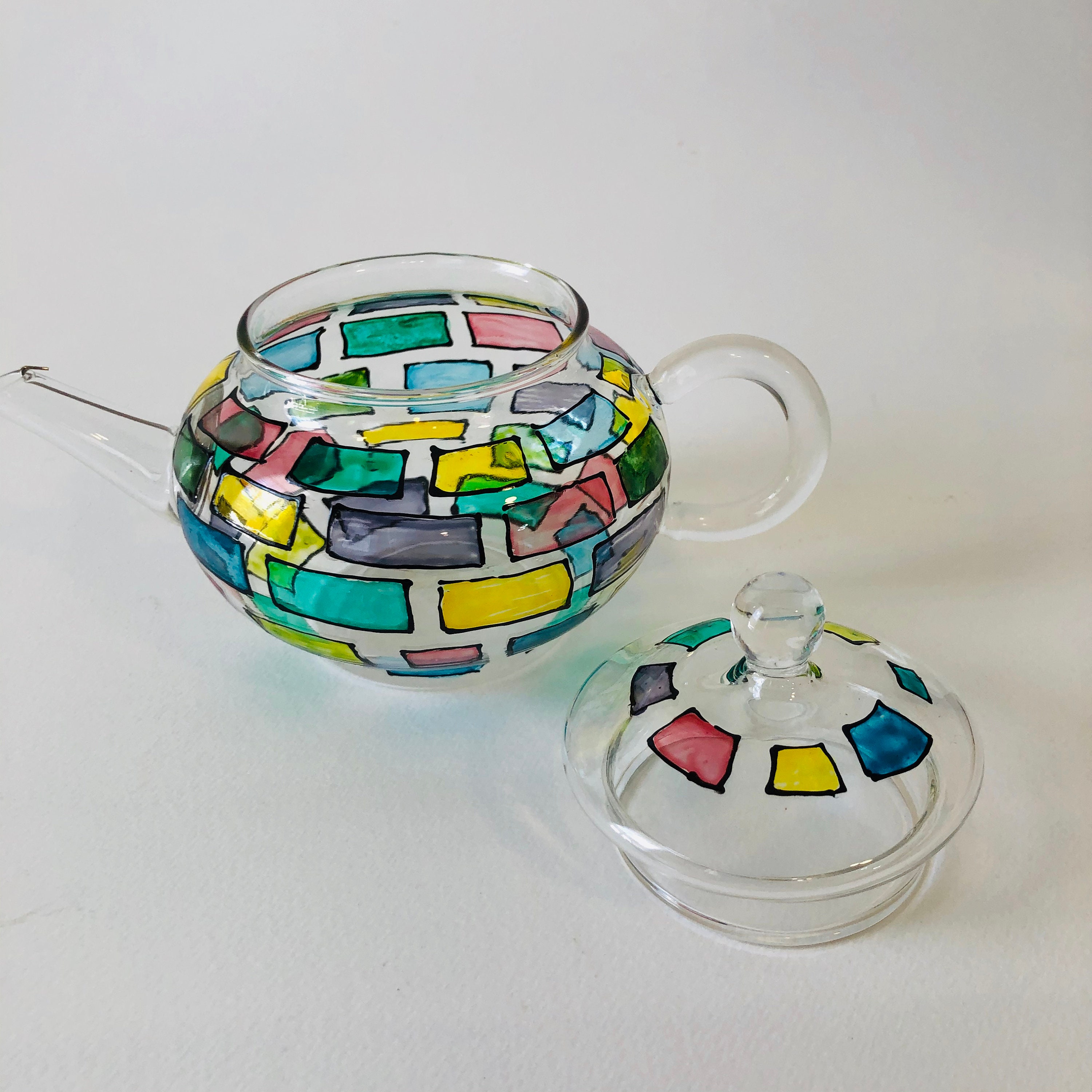 Hand painted small glass teapot Tiny decorative teapot Tea Etsy