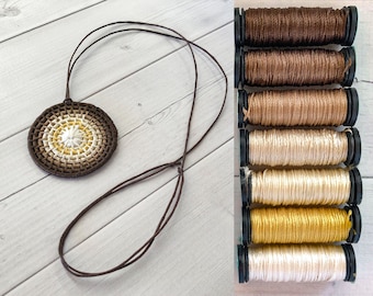 Silk Coiled Pendant Kit - Shades of Brown, Statement Necklace, Fiber Craft, Boho