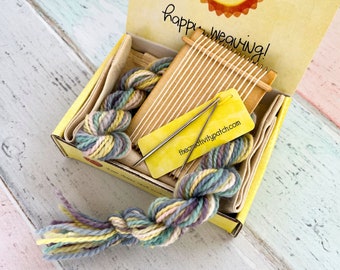 Tiny Loom Kit - Alpaca Yarn,  Succulent Colors, Mini Weaving Kit, Mini Weaving Loom Kit, Mini Weaving Craft Kit