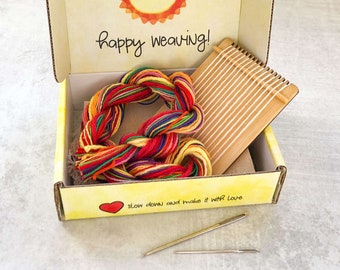 Tiny Loom Weaving Kit - Rainbow Colors,  Craft Care Package, Mini Weaving Kit, Mini Weaving Loom Kit, Mini Weaving Craft Kit, Mini Loom