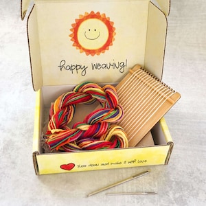 Tiny Loom Weaving Kit - Rainbow Colors,  Craft Care Package, Mini Weaving Kit, Mini Weaving Loom Kit, Mini Weaving Craft Kit, Mini Loom