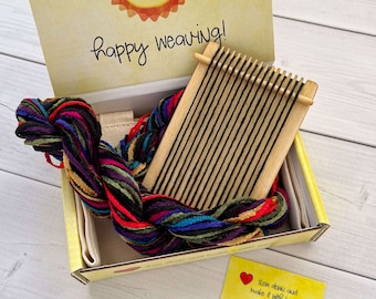 Tiny Loom Weaving Kit, Rayon Chenille Jewel Tones, Craft Care Package, Mini Weaving Kit, Mini Weaving Loom Kit, Mini Weaving Craft Kit