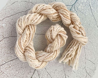 Ivory Cream Mini Yarn Skein, Cotton Silk Rayon Blend