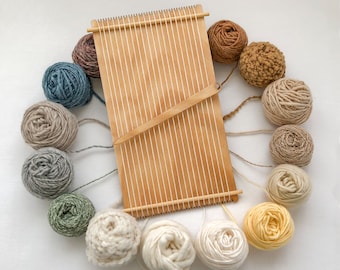 Weaving Loom Kit, Wool Yarn in Natural Colors, Neutral Colors Wool, Weaving Kit for Beginners, Wood Loom, Lap Loom, Little Loom