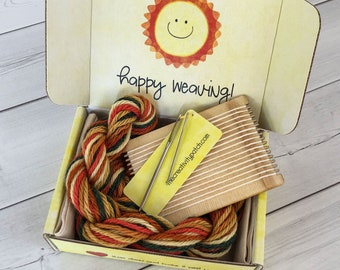 Tiny Loom Weaving Kit, Alpaca Fall Autumn Colors, Craft Care Package, Mini Weaving Kit, Mini Weaving Loom Kit, Mini Weaving Craft Kit