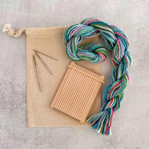 Tiny Maple Loom Weaving Kit – Beginner Craft Care Package, Cactus Colors