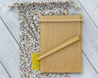 Small Wood Weaving Loom Kit, Beginner Fiber Art (5x7 inch)