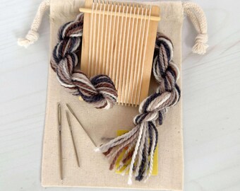 Tiny Loom Weaving Kit – Natural Tones | Alpaca Wool Blend Yarn |  Sustainable DIY Craft Gift