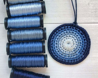 Silk Coiled Pendant Kit - Shades of Blue, Statement Necklace, Fiber Craft Kit, Boho