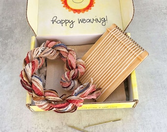 Tiny Loom Weaving Kit - Natural Colors,  Craft Care Package, Mini Weaving Kit, Mini Weaving Loom Kit, Mini Weaving Craft Kit