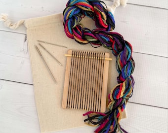Tiny Loom Weaving Starter Kit, Jewel Tone Chenille Yarn