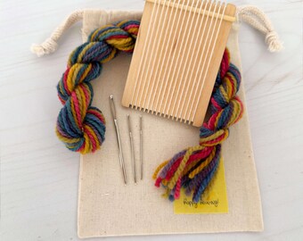 Mini Tapestry Loom Kit – Alpaca Yarn, Beginner Weaving Craft, Sunset Colors