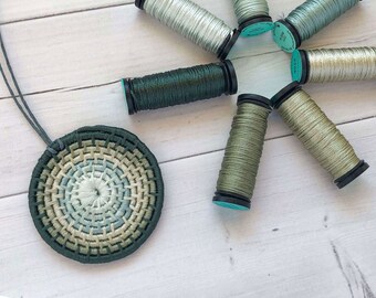 Silk Coiled Pendant Kit - Shades of Green, Statement Necklace Kit, Fiber Pendant Kit, DIY Silk Pendant, DIY Necklace Kit, Boho Necklace Kit