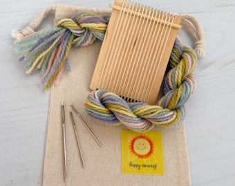 Mini Weaving Loom Kit – Alpaca Yarn, Maple Loom, Succulent Colors