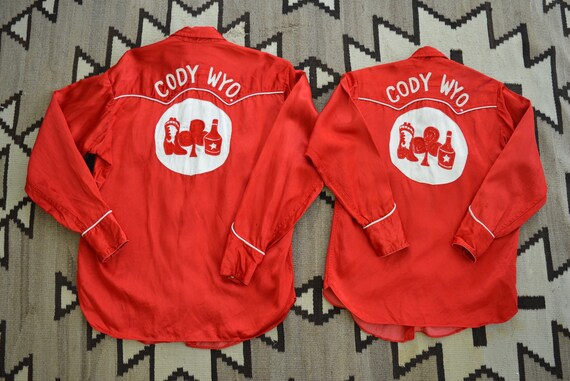 1930's, 1940's red satin western shirt, His and he