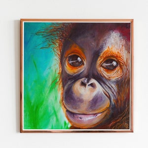 orangutan art print, jungle wall art, monkey, animals, animal decor, art print, home decor, nursery decor, affordable art, kids room