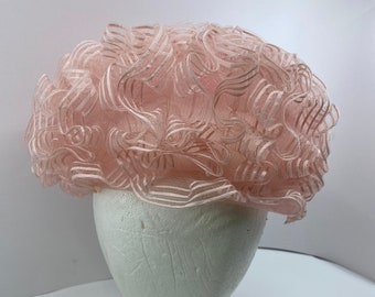 1960s Pink Crin/Horsehair Ladies Bubble hat, vintage 1960's bouffant hat for women, size adjustable up to 7 1/2 (23 3/4")