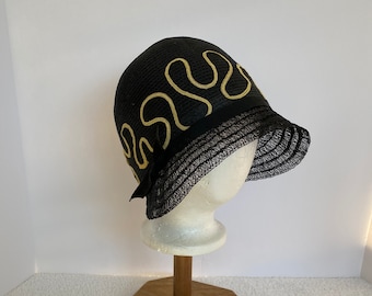 Black straw Cloche hat 1920s style