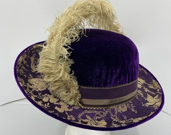 1913 Suffragette hat, Purple Velvet and Brocade hat, Ladies WW1 hat, adjustable size