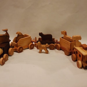 Hand Made Wooden Animal Train Set