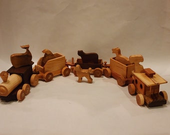 Hand Made Wooden Animal Train Set