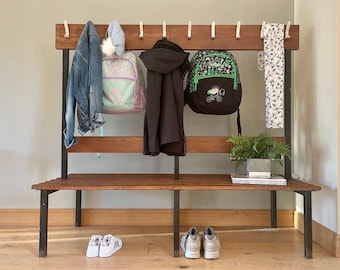 Retro Old School Shoe Bench With Coat Hooks (two Available)