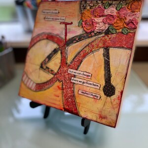 Handmade mixed media collage on cradled wood. &quot;Where do we go from here?&quot; Art for living room, bedroom, office – 8 x 8 x 1.5, FREE SHIPPING