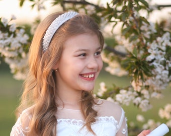 First holy communion headband, First holy communion crown, beads headband,  tiara,  girl crown,