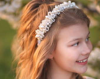 First holy communion headband, First holy communion crown, beads and pearls headband,  tiara,  girl crown,