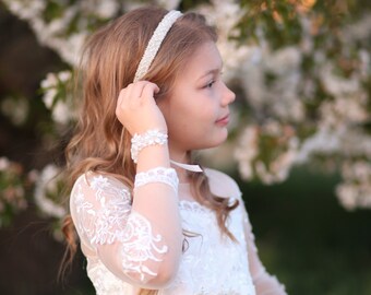 First holy communion headband, First holy communion crown, beads headband,  tiara,  girl crown,