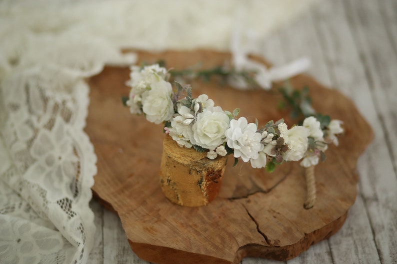 girl wreath Holy communion Hair flowers crown First holy communion head wreath White girl floral wreath