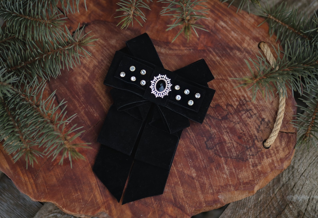 PIMXL 2 Pièces Noeud Papillon Femme, Broche Noeud De Chemise, Perle Noeud Brooch Bowknot Broche Noeud, Soirée Cérémonie Cosplay Clip Réglable Rubans Uniforme Écolière Cravate, Noir