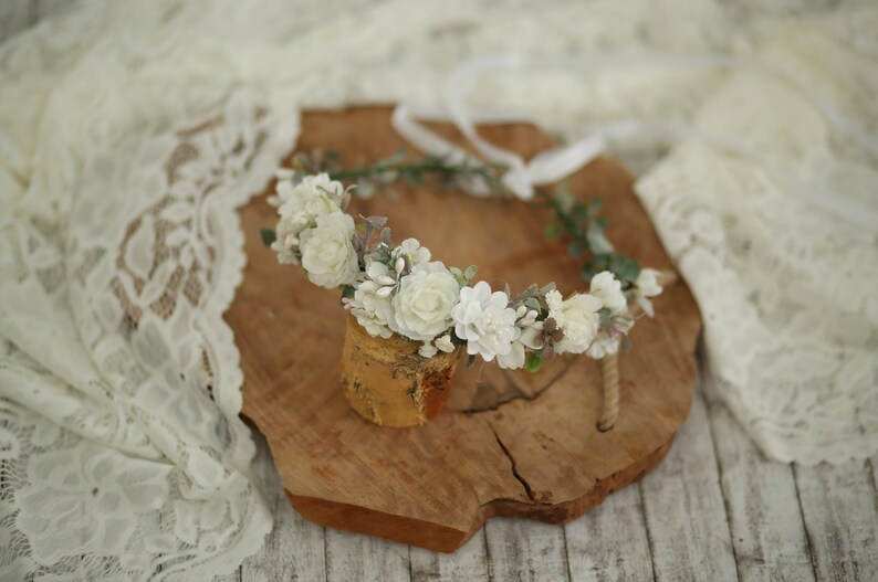 girl wreath Holy communion Hair flowers crown First holy communion head wreath White girl floral wreath