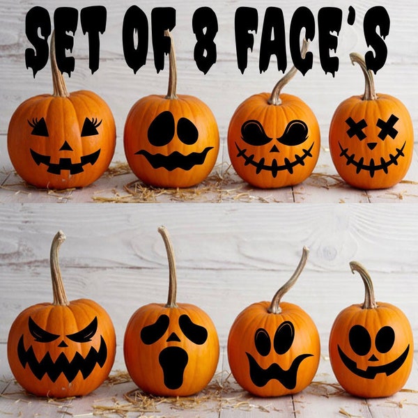 Set of 8 Pumpkin Face Decals. Halloween Pumpkin Stickers. Happy Halloween Decor. Fall Porch Decor. Happy Halloween Home Decoration for Kids