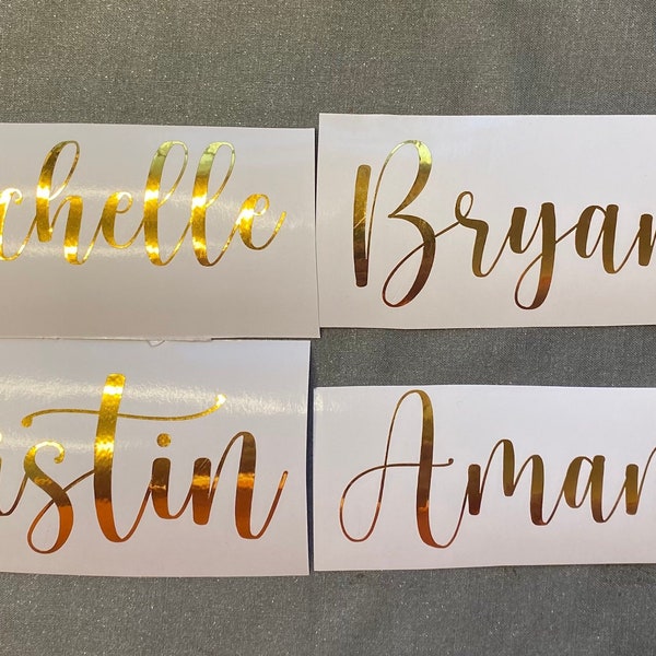 Bride Gold Foil name decal. Silver foil name decal. Bridal shower foil name decals. Diy Rose Gold foil Wedding decor. Green Red foil name