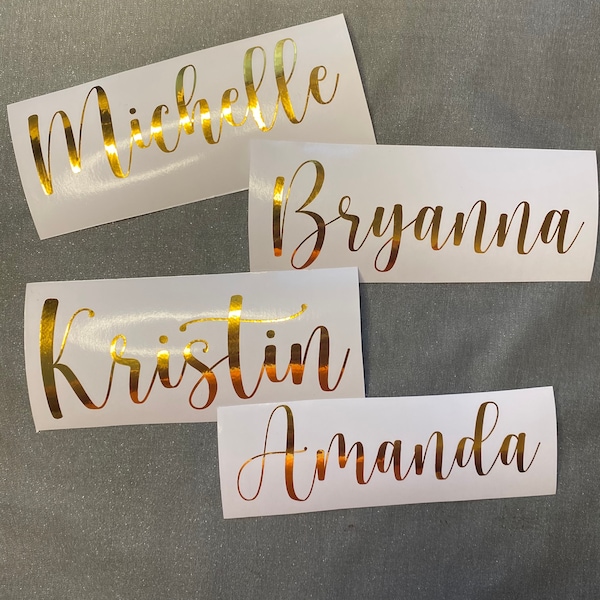 Custom Rose Gold Foil Name Decals. Wedding Name Decals. Wedding Party Bridal Shower Name Stickers