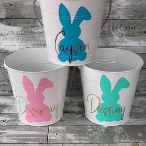 Easter Pail - Easter Bucket - Personalized Easter Bucket - Metal Easter Bucket - Custom Basket - Kids Bunny Easter Basket