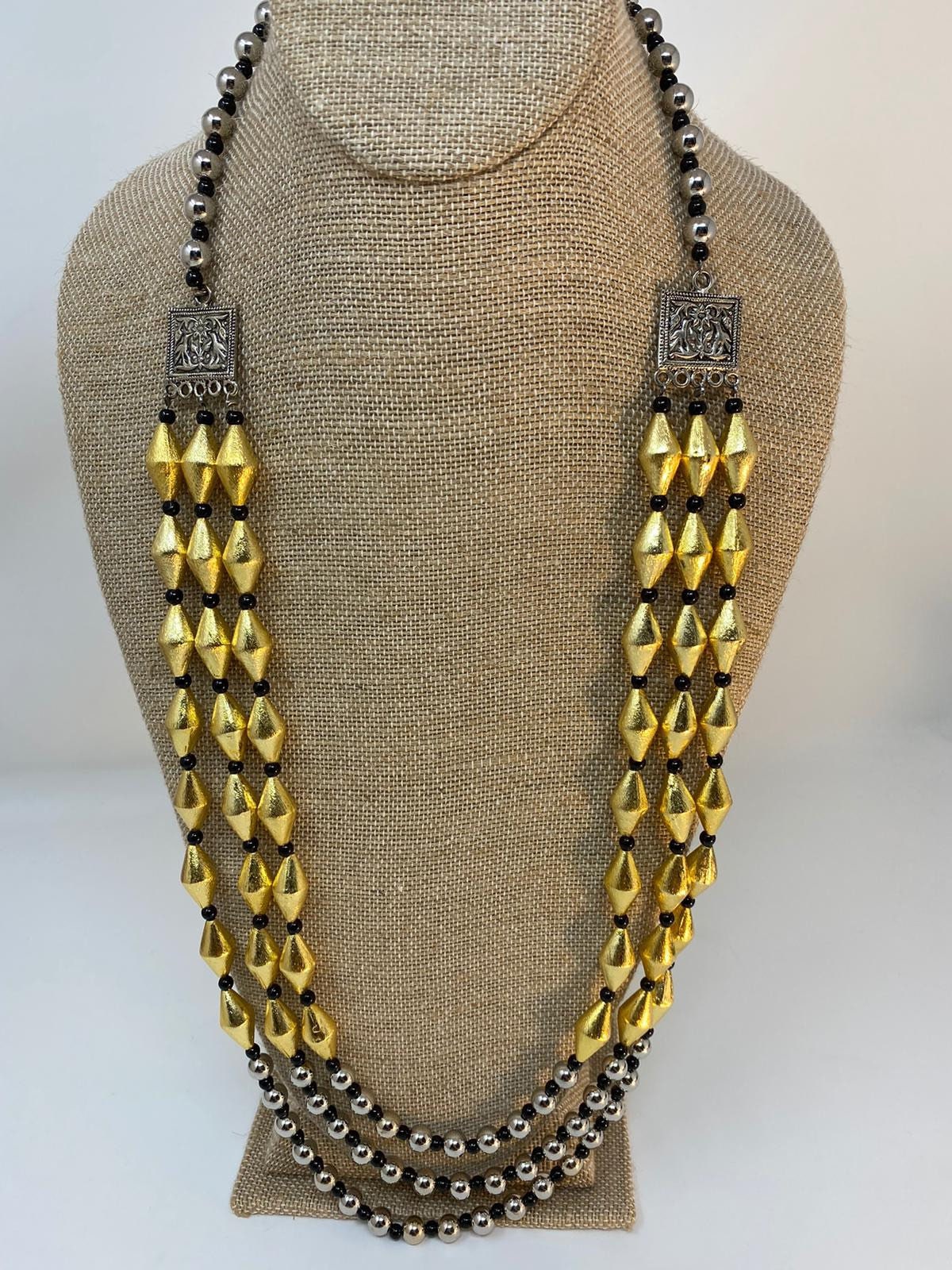 Dholki Beads Necklace/ Oxidised Silver 