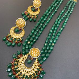 Kundan Necklace / Emerald Long Haar/ Indian Jewelry / Handcrafted Jewelry / Pakistani Jewelry/Bridal Jewelry/Jadau/ Polki/ Designer Jewelry