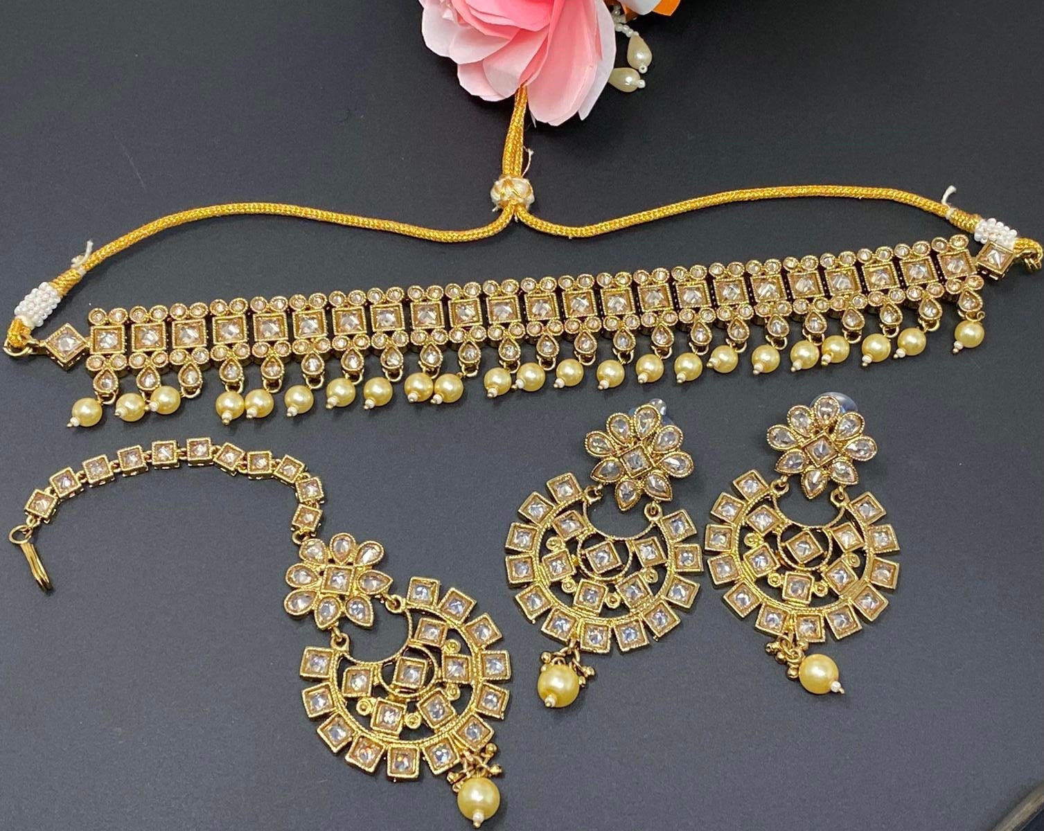 Polki Set/ Antique Gold Finish Necklace 