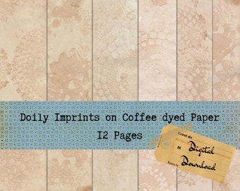 Papel teñido con café y estampados vintage de tapete - 12 archivos JPG (Descarga digital)