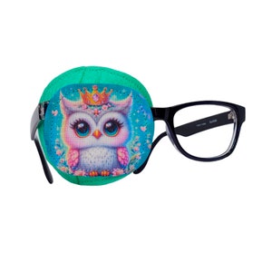 Full coverage kids eye patch for glasses, breathable reusable patch for lazy eye, amblyopia therapy, strabismus care, princess owl design